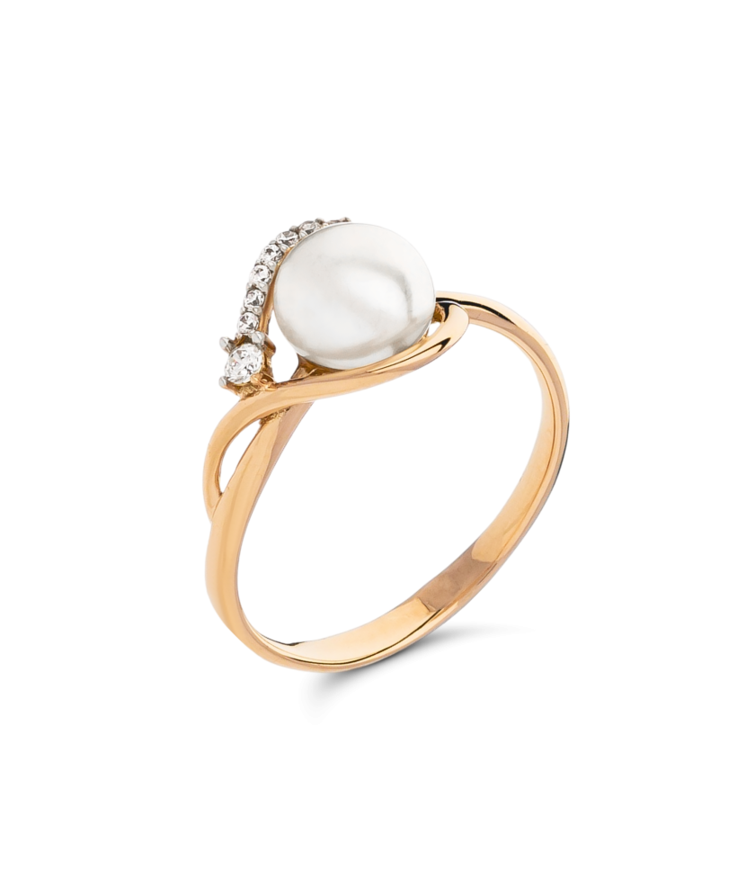 Kuldsõrmus pärli ja tsirkoonidega Goldinga 03146