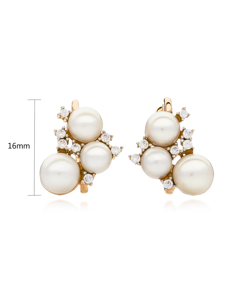 Kuldkõrvarõngad pärlite ja tsirkoonidega Goldinga 03849