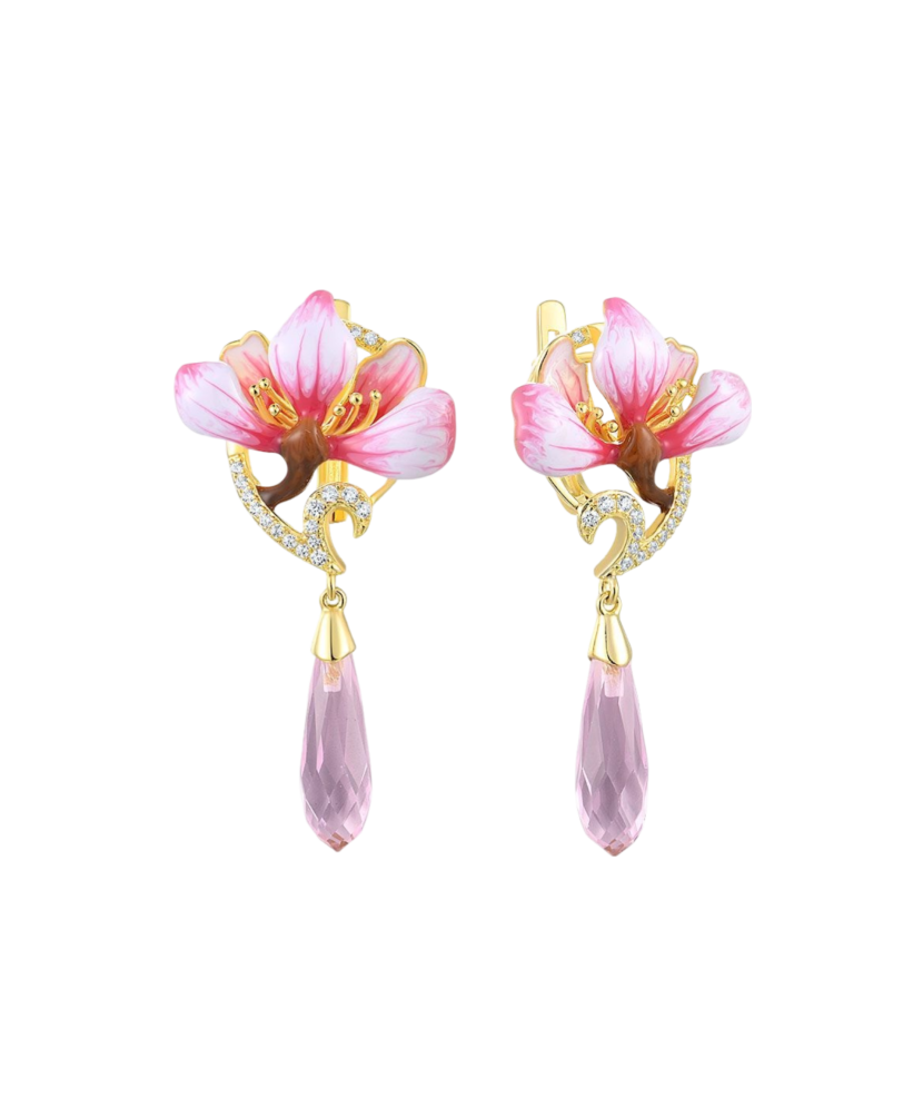 Kullatud Hõbedast kõrvarõngad tsirkoonide ja emailiga