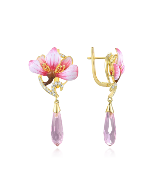 Kullatud Hõbedast kõrvarõngad tsirkoonide ja emailiga