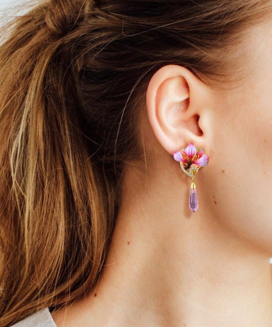 Kullatud Hõbedast kõrvarõngad tsirkoonide ja emailiga