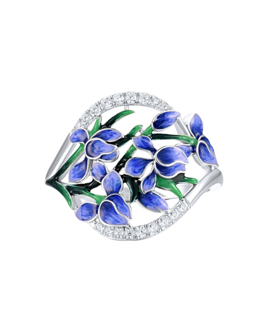 Кольцо из серебра с эмалью и фианитами