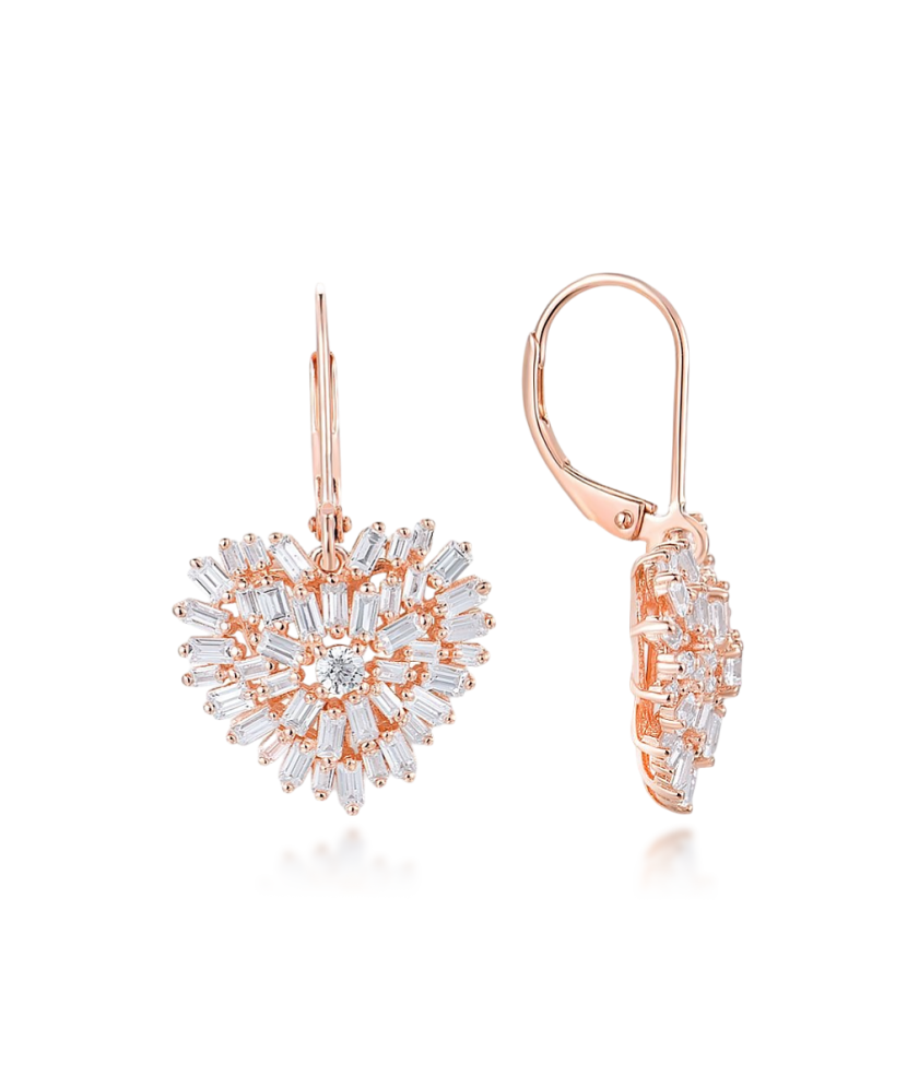 Серьги из позолоченного серебра с цирконами "Сердечки"