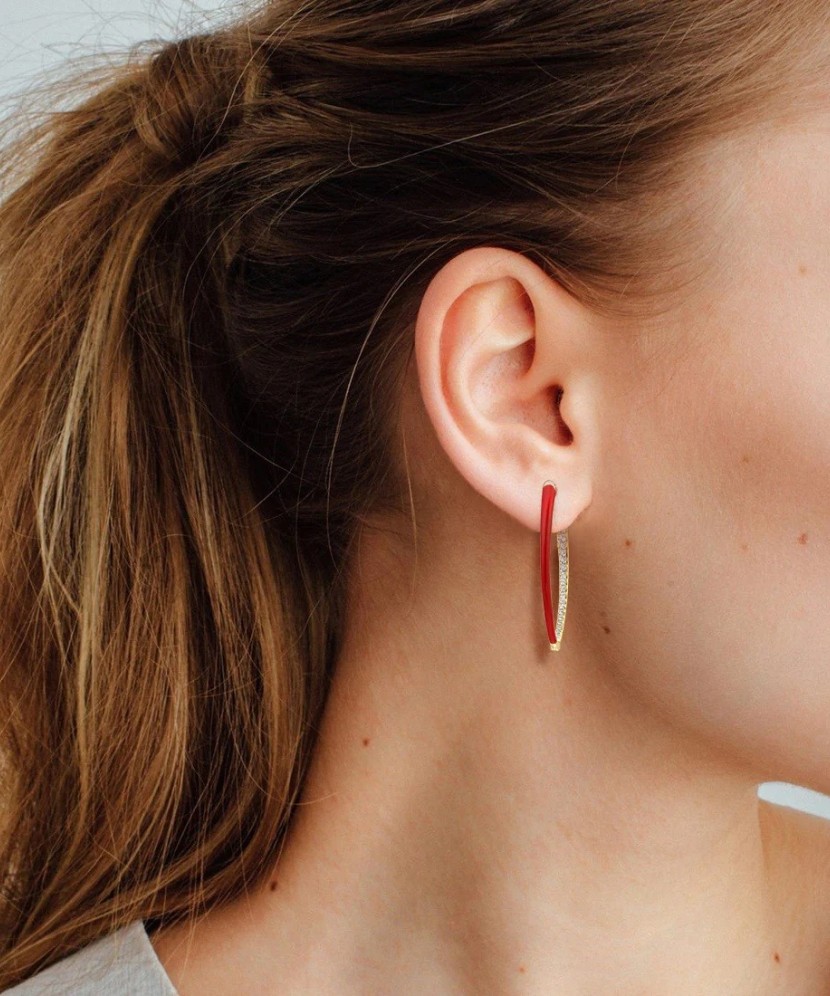 Серебряные позолоченные серьги с цирконом и эмаль