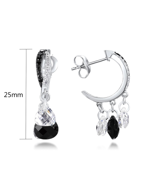 Серебряные серьги с ониксом и шпинелью