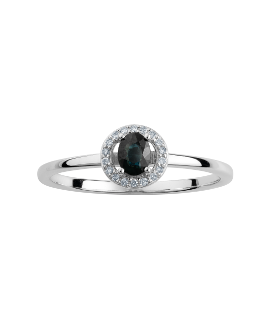 Valgest kullast sõrmus safiiri ja briljantidega