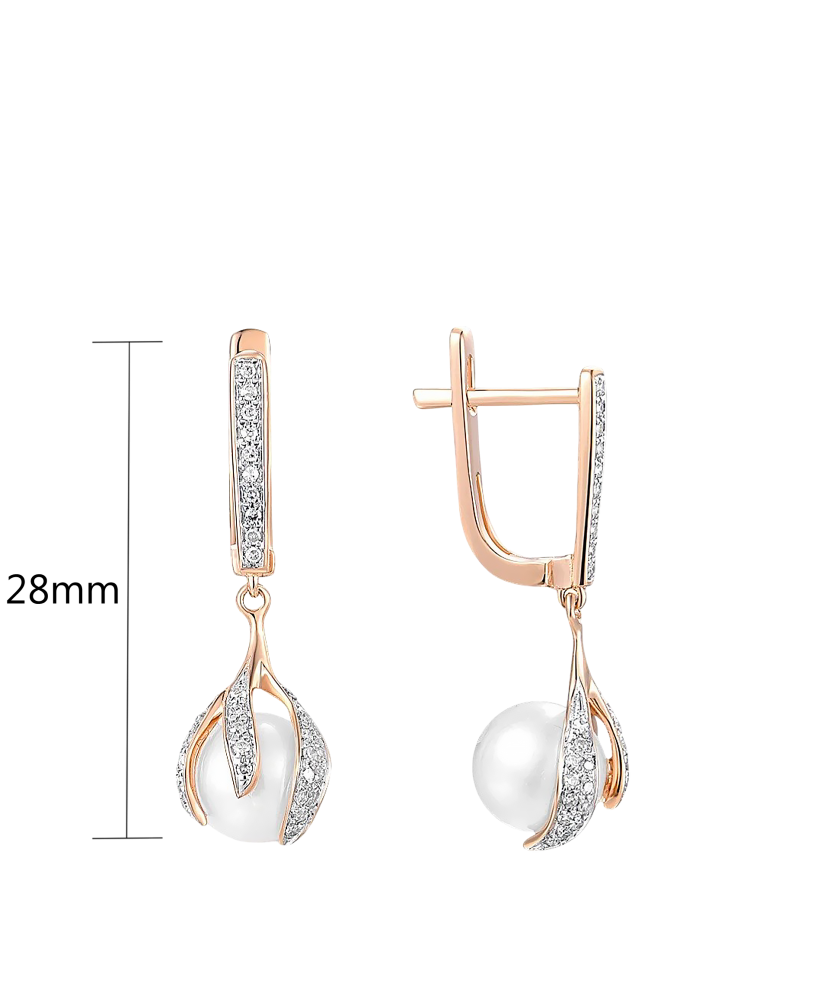 Kuldkõrvarõngad teemantidega ja pärlitega