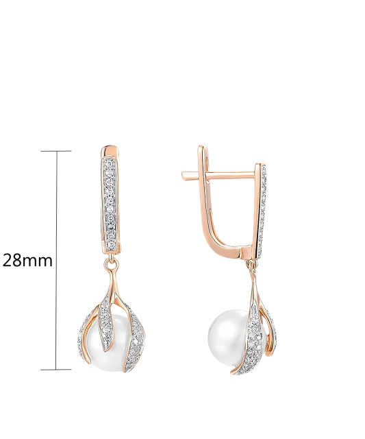 Kuldkõrvarõngad teemantidega ja pärlitega