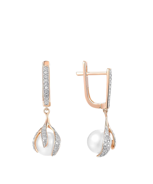 Kuldkõrvarõngad teemantidega ja pärlitega