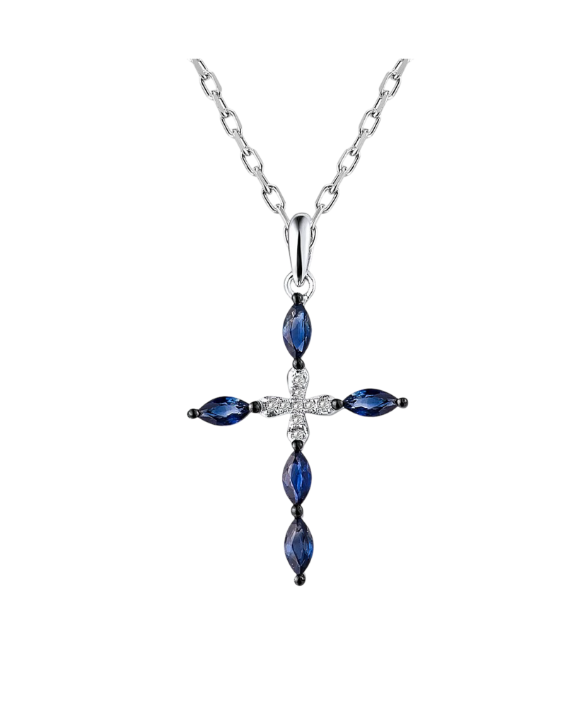 Valgest kullast ripats teemantide ja safiiridega "Cross"