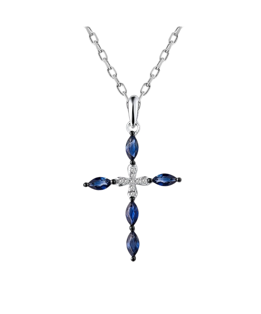 Valgest kullast ripats teemantide ja safiiridega "Cross"