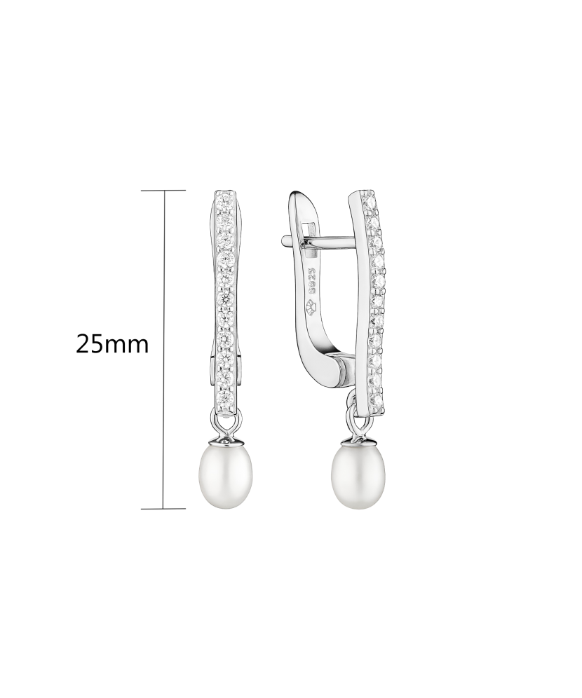 Hõbekõrvarõngad pärlite ja tsirkoonidega