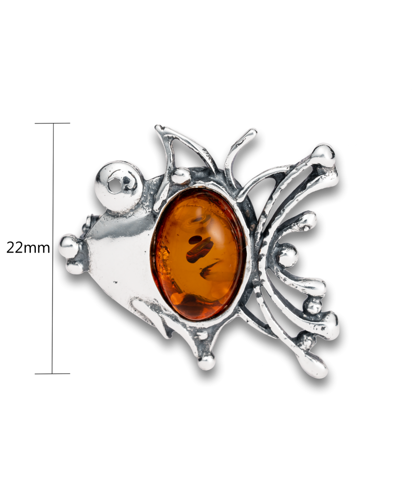 Серебряная брошь с янтарём