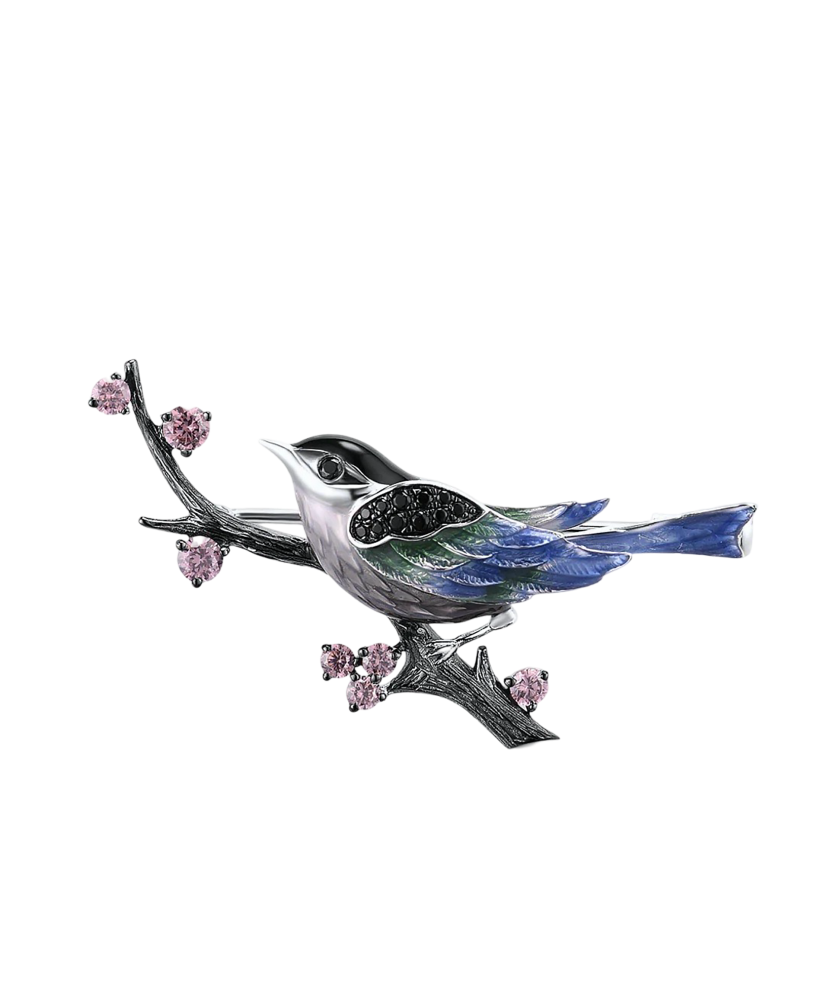 Hõbeprosstsirkoonidega  ja emailiga "Lill"