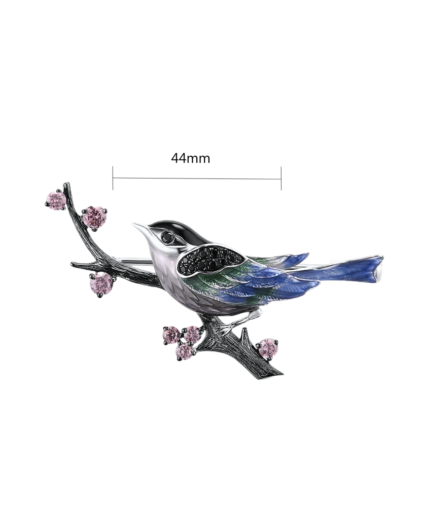 Серебряная брошь с цирконами и эмалью