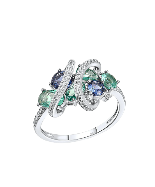 Hõbesõrmus tsirkoonidega ja spinelliga