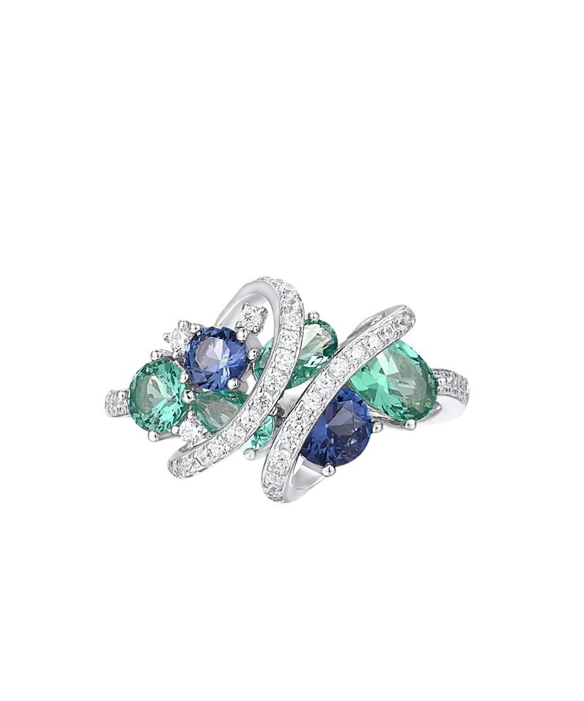 Hõbesõrmus tsirkoonidega ja spinelliga