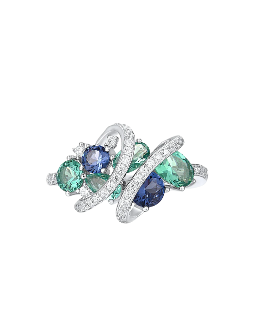 Серебряное кольцо со шпинелями и цирконами