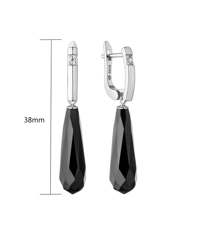 Серьги из серебра с ониксом и цирконами