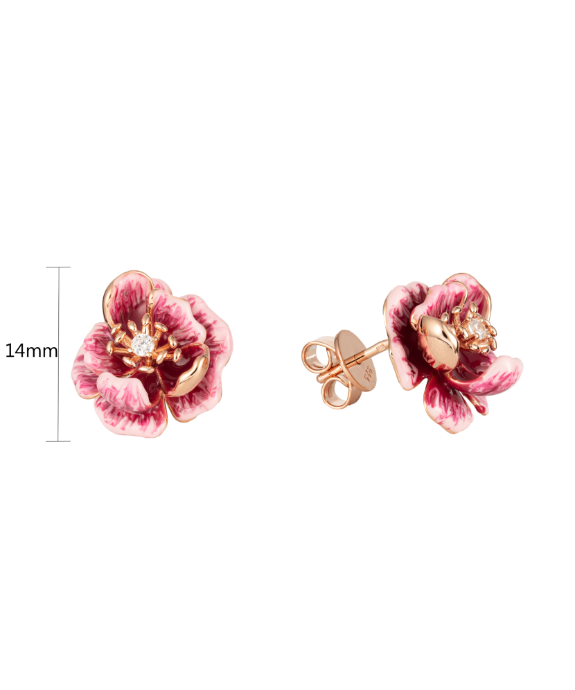 Серебряные позолоченные серьги с цирконом и эмаль