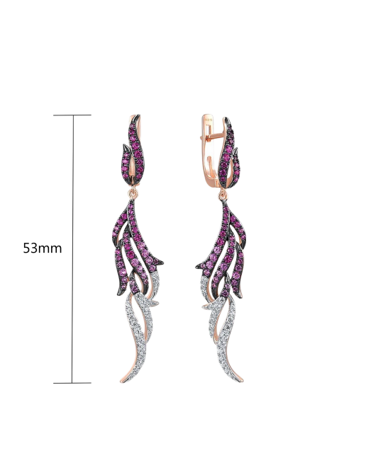 Kullatud hõbedast kõrvarõngad tsirkoonide, nanosafiiri ja nanorubiiniga