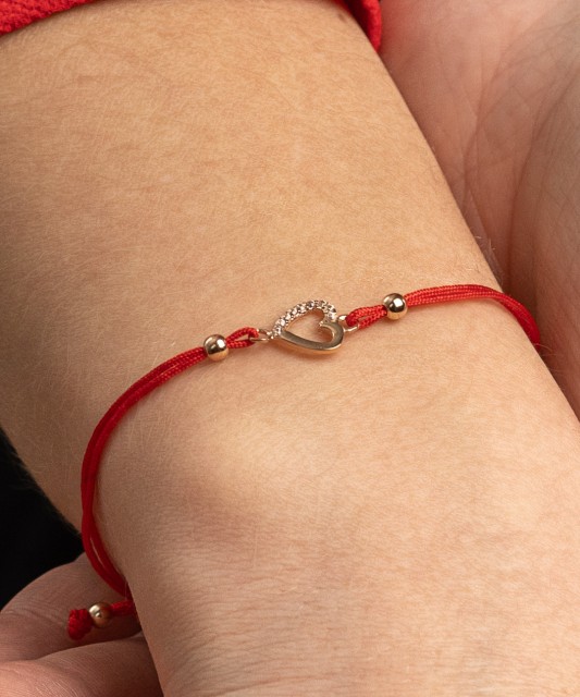 Punasest lõngast käevõru kullast ripatsiga "Süda" Goldinga 34U25-B0126-Y-CZ-IP