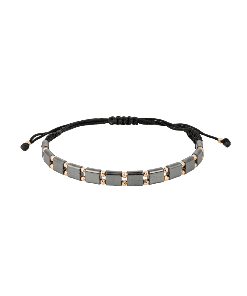 Mustast lõngast käevõru kulla ja Hematiitidega