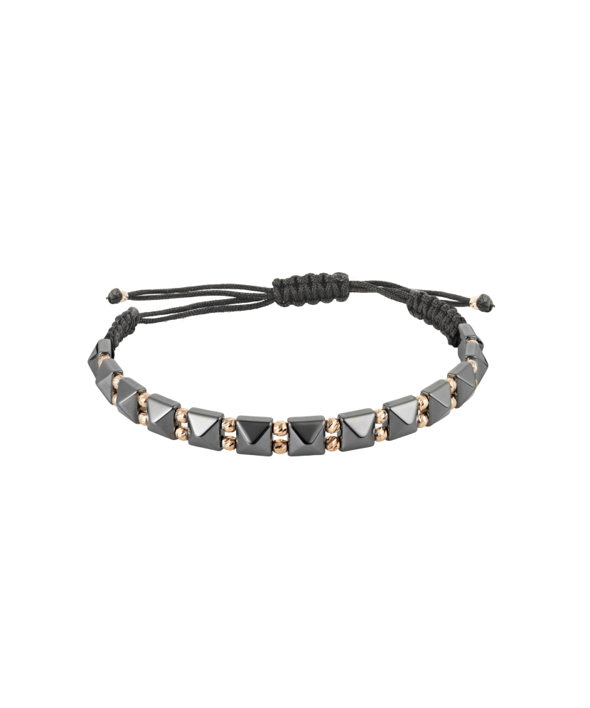 Браслет из черной нити с золотом и гематитами