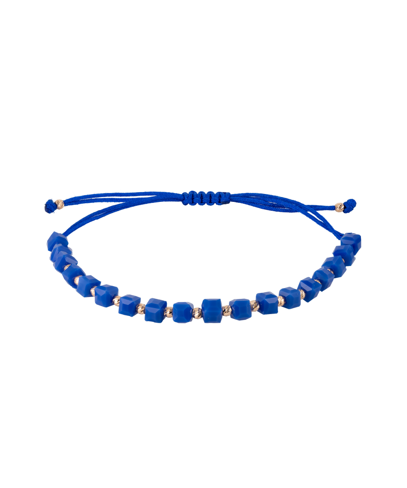 Sinisest lõngast käevõru kulla ja oonüksitega