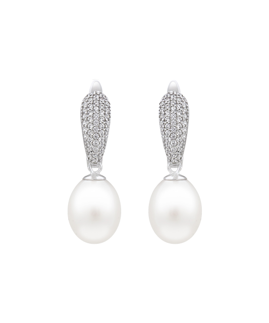 Hõbekõrvarõngad pärlite ja tsirkoonidega