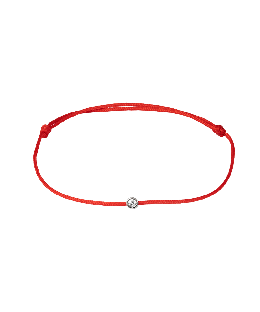 Punasest lõngas käevõru valgest kullast ja briljandist ripatsiga 0.03ct