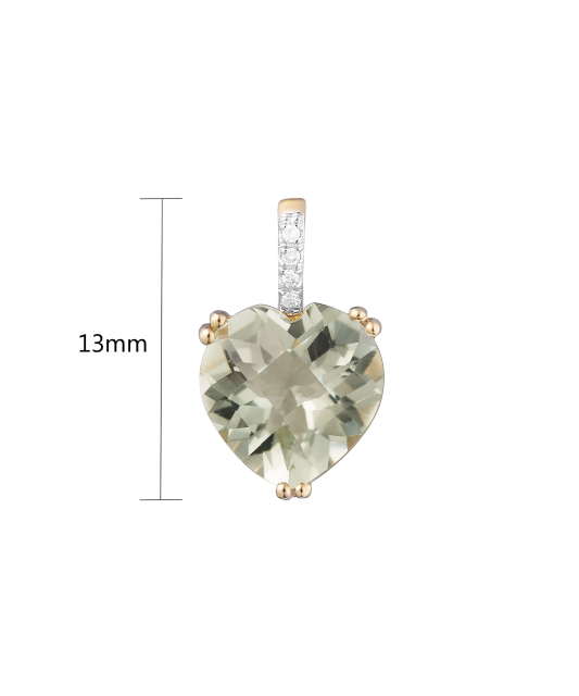 Kollane kuldripats rohelise ametüsti ja teemantidega "Süda"