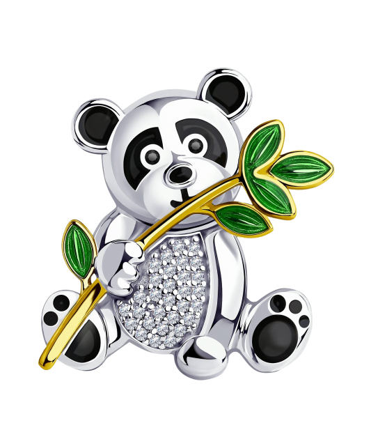 Брошь из серебра с эмалью и фианитами