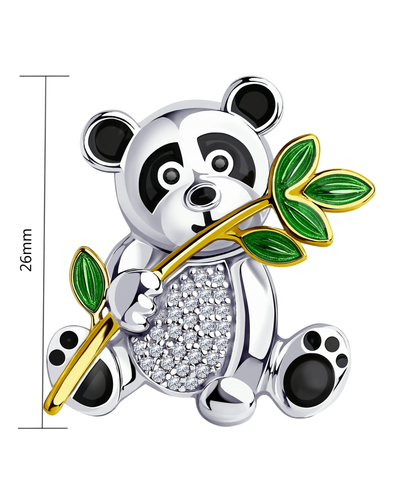 hõbedane pross emaili ja tsirkoonidega