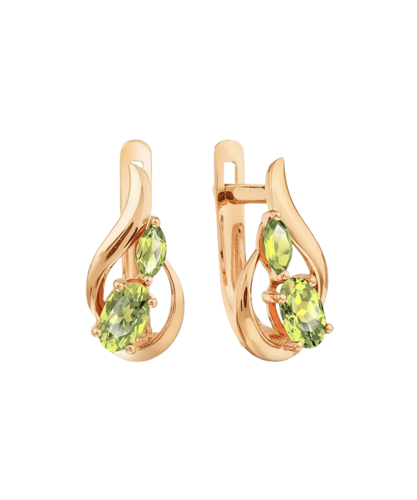 Золотые серьги с хризолитами