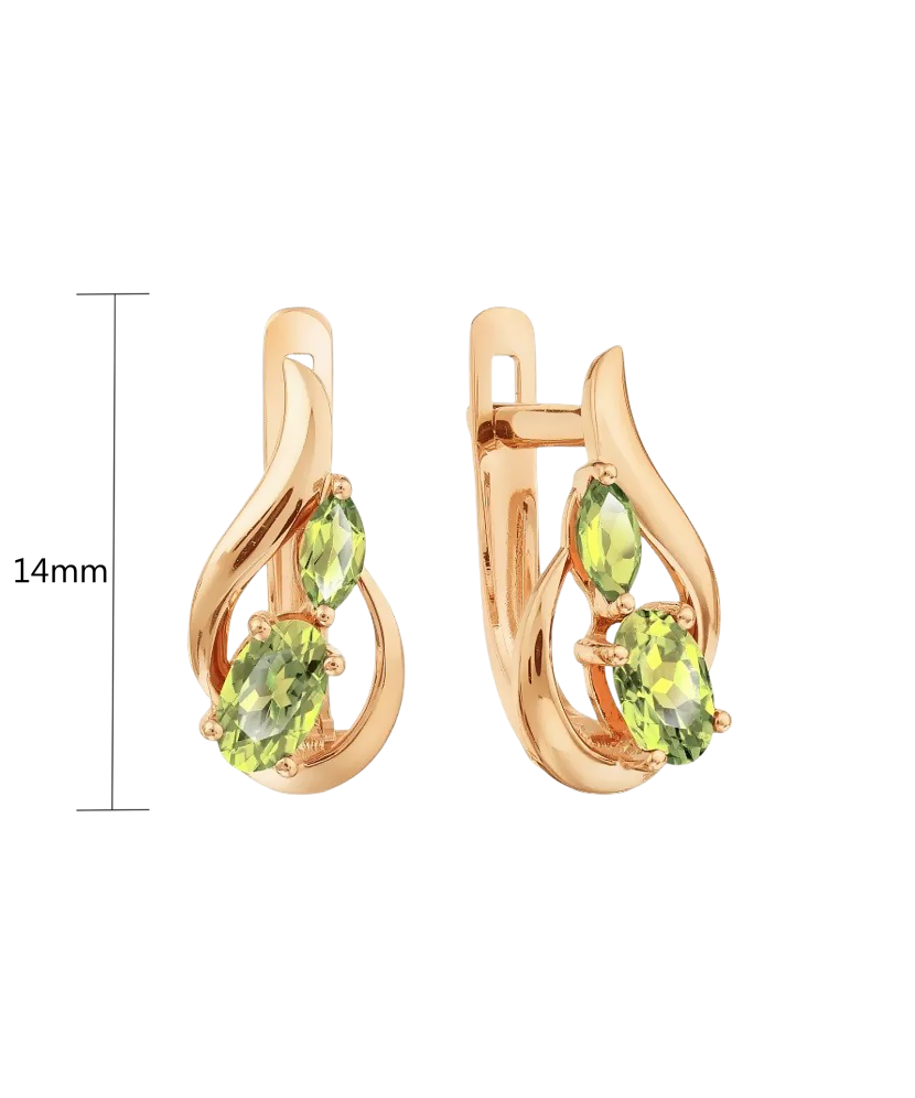 Золотые серьги с хризолитами