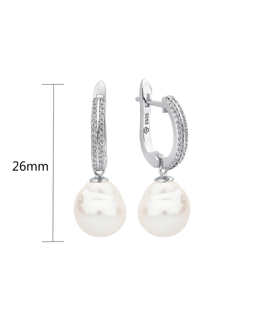 Hõbekõrvarõngad Kasumi pärlite ja tsirkoonidega