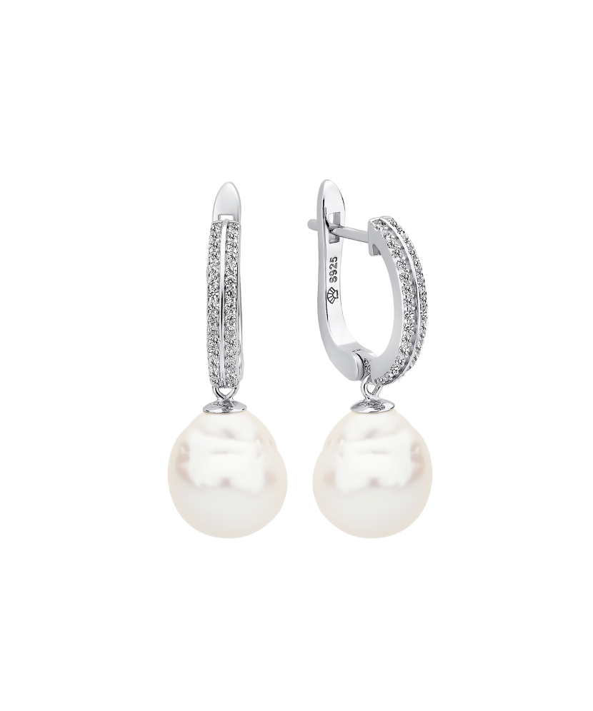 Hõbekõrvarõngad Kasumi pärlite ja tsirkoonidega