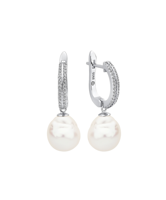 Серьги из серебра с жемчугом и цирконами