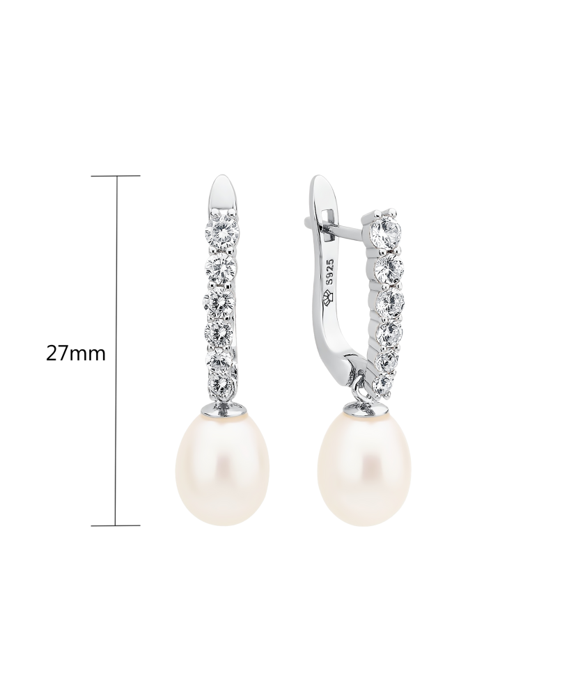 Серьги из серебра с жемчугом и цирконами