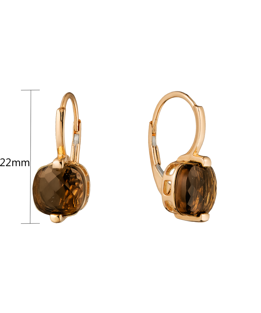 Золотые серьги с дымчатым кварцем