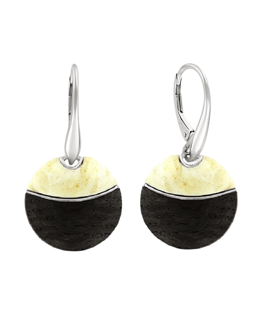 Hõbekõrvarõngad merevaigu ja puiduga