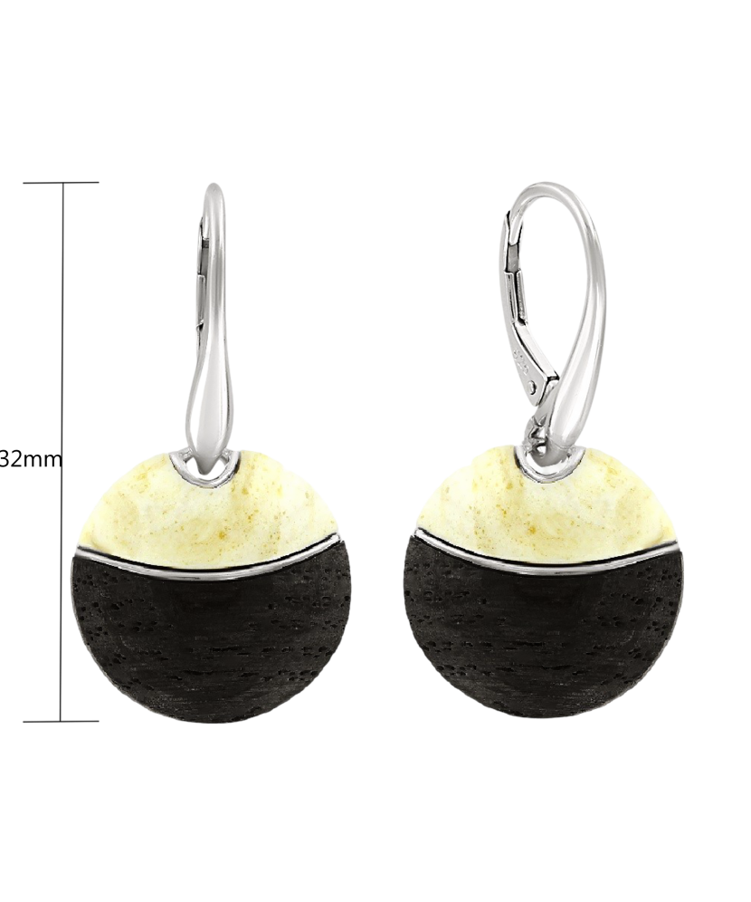 Hõbekõrvarõngad merevaigu ja puiduga