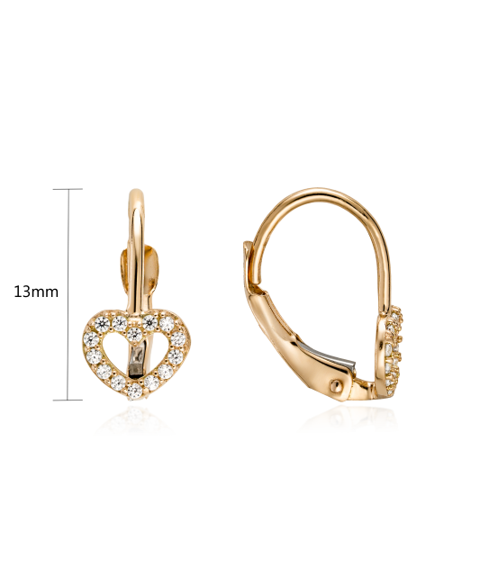 Золотые серьги с цирконами "Сердечки"
