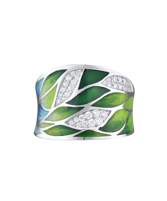 Кольцо из серебра с эмалью и фианитами