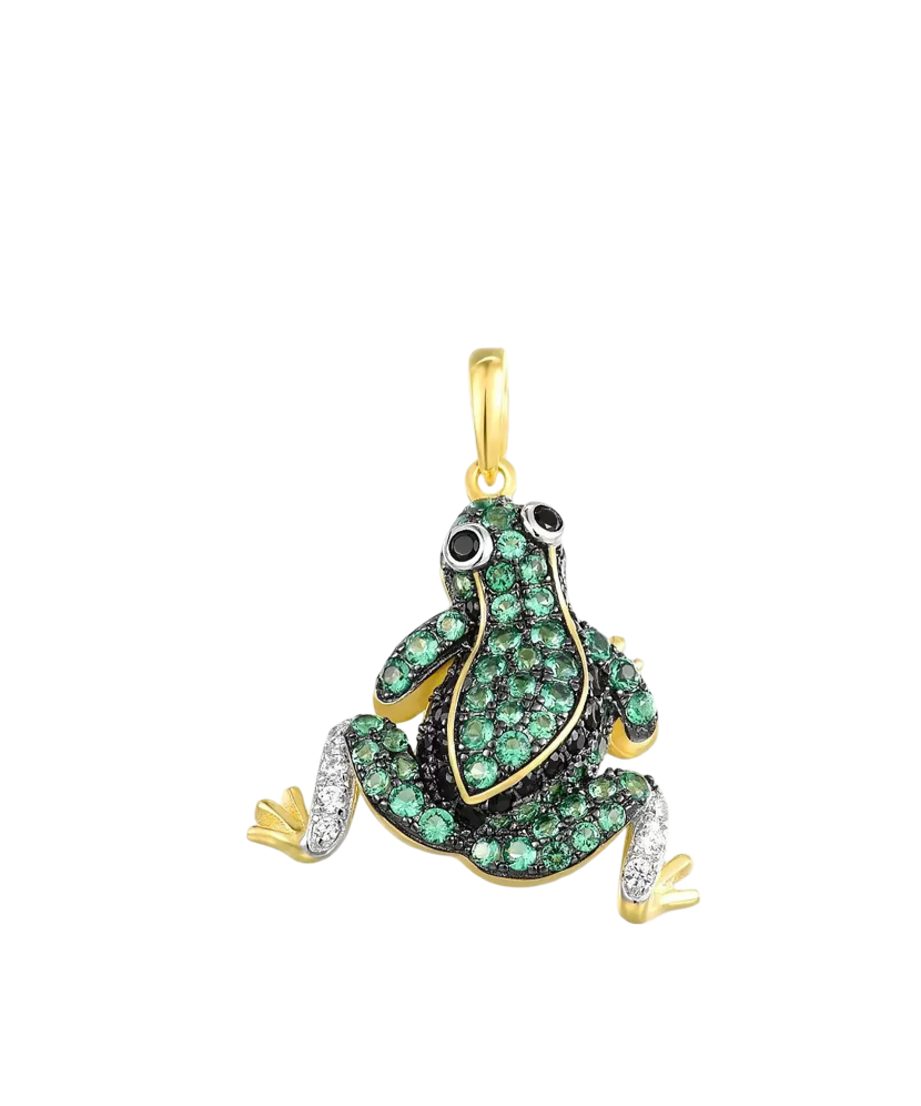 Kullatud hõbedast ripats tsirkoonidega ja spinellid "Konn"