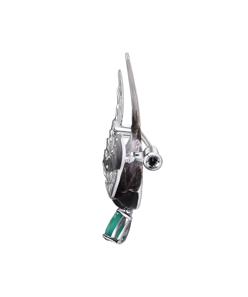 Hõbedane pross ahhaadi, emaili ja tsirkoonidega "Lind"