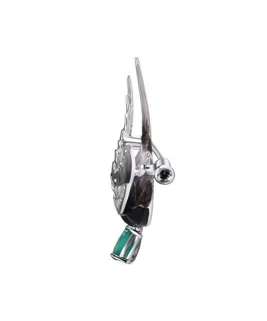 Hõbedane pross ahhaadi, emaili ja tsirkoonidega "Lind"