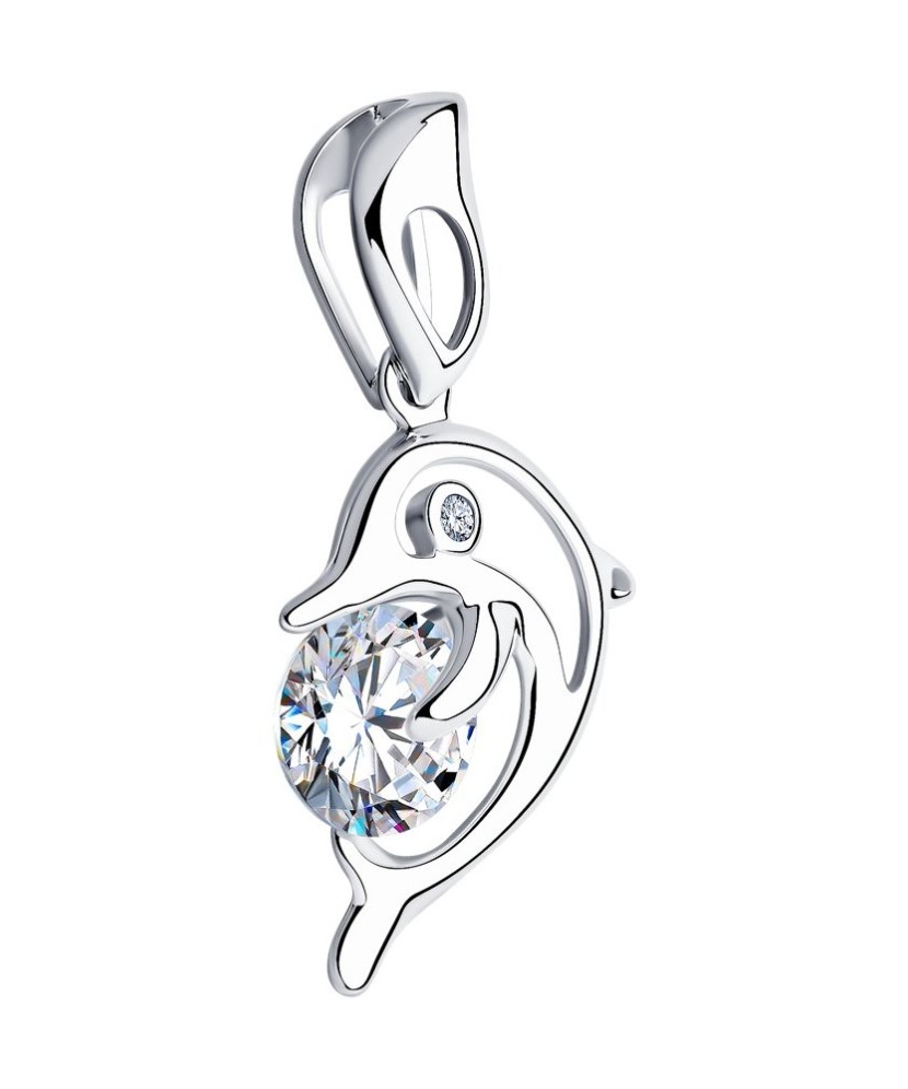 Sidabrinis pakabukas su cirkoniu "Delfinas" - Sidabriniai pakabukai - Goldinga