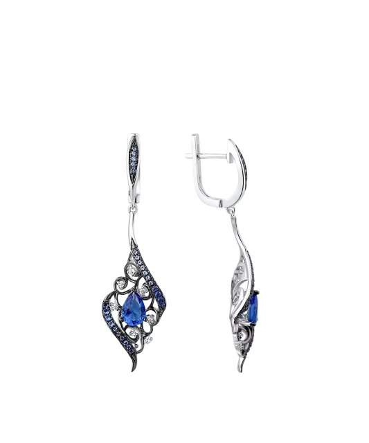 Серьги из серебра с цирконом и шпинели